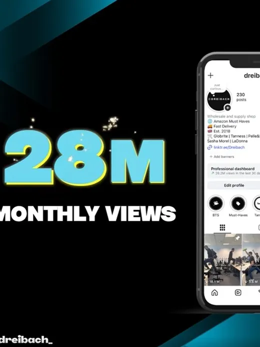A creator account dashboard showing monthly view volume